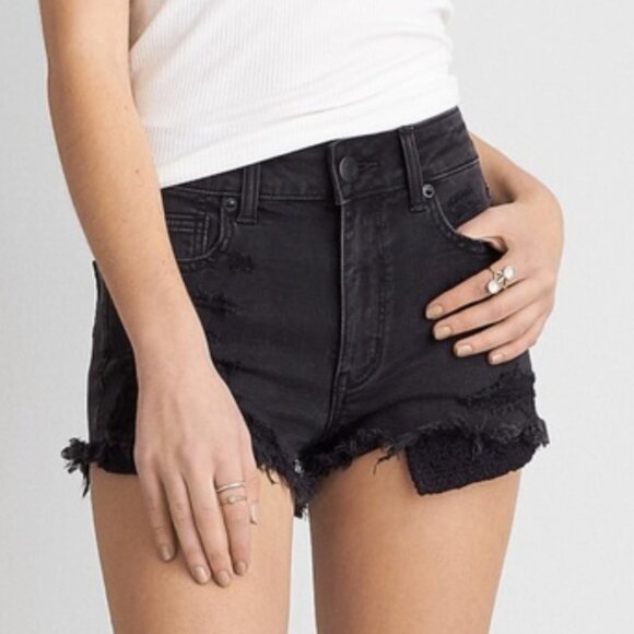American Eagle Hi-Rise Shortie Denim Shorts in Black Wash, 0 NWT - Picture 1 of 5
